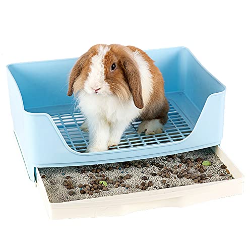 Baffect Bandeja de Basura de Conejo de Esquina Casa de Inodoro de Esquina, Caja de Arena de Jaula de Conejo de Gran tamaño con cajón extraíble para Conejo de Animal L (Azul)