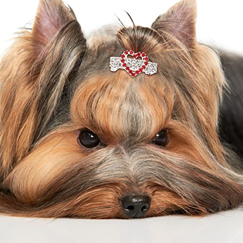 Balacoo 2 pinzas para el pelo para mascotas, perros, brillantes, forma de corazón, para perros, lazos, pinzas de cocodrilo, accesorio para el pelo, color rojo y blanco