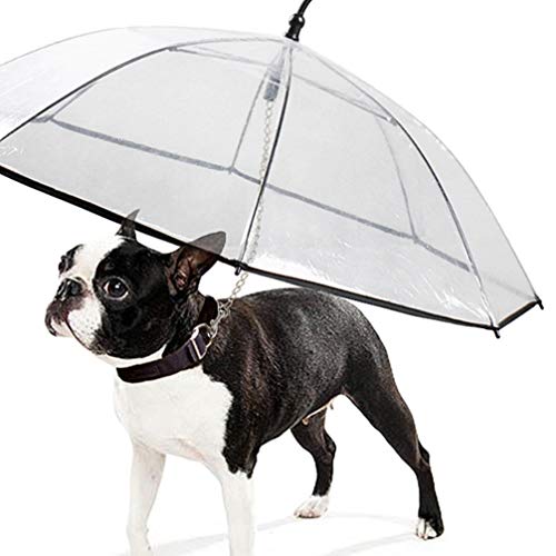 Balacoo - Paraguas para perros con correa telescópica, fácil de ver, transparente, plegable para caminar cachorros