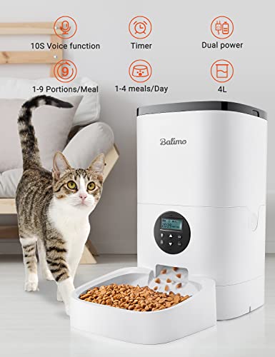Balimo Duke Comedero automático para Gatos y Perros, 4 litros, dispensador automático de Comida con Temporizador, Pantalla LCD y grabación de Sonido