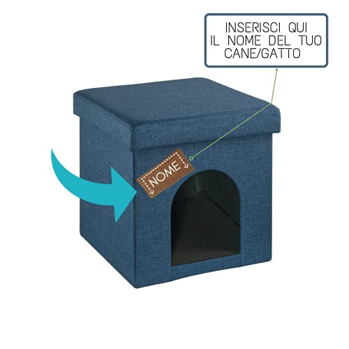 Baroni Home Caseta para perros personalizable, caseta de gato personalizable, puf plegable para perros y gatos personalizable, medidas 38 x 38 x 38 cm azul