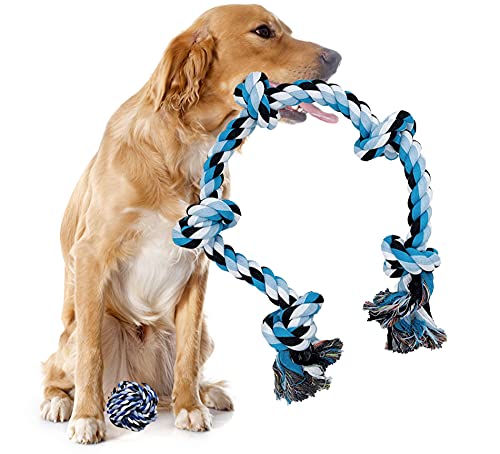 BAUBOOM - Cuerda de algodón natural de 5 nudos + Bola de algodón natural gratis - Cuerda interactiva para perros grandes, larga y duradera - Juguetes para perros de razas grandes y medianas
