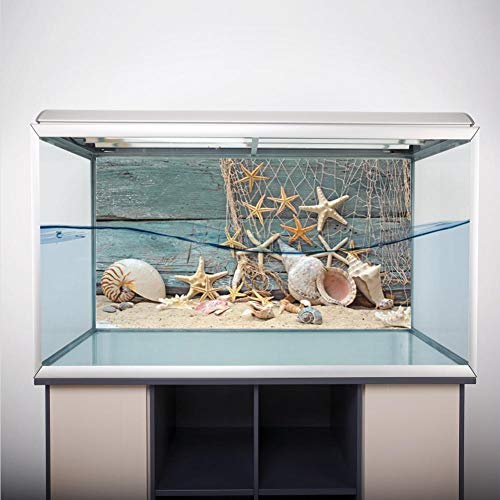 Baverta Póster Acuario, póster para pecera, Adhesivo con Efecto de Concha Marina, Estrella de mar, para decoración de pecera de Acuario, 3D(91 * 50cm)