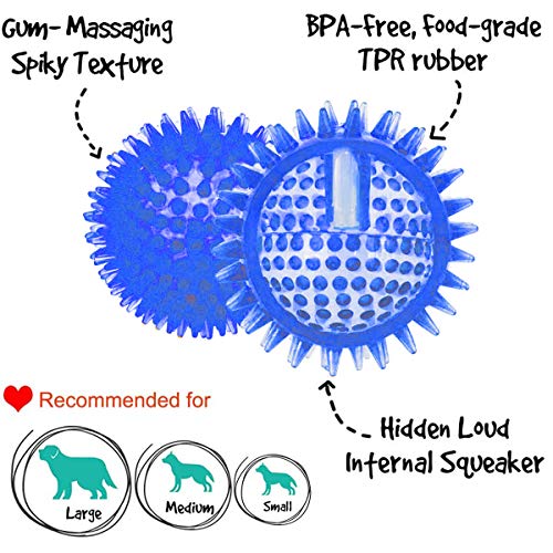 BDUK Bolas de perro para masticar con bola de masaje con pinchos para mascotas juguetes para dentición de cachorros de goma TPR natural no tóxica suave anillo limpieza de dientes de perro 9 cm (azul)