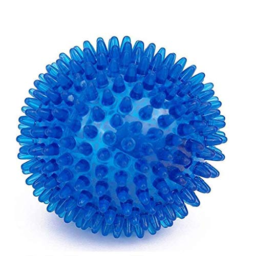 BDUK Bolas de perro para masticar con bola de masaje con pinchos para mascotas juguetes para dentición de cachorros de goma TPR natural no tóxica suave anillo limpieza de dientes de perro 9 cm (azul)
