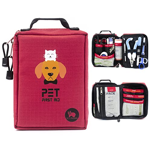BearHoHo 160pcs Suministros Médicos Bolsa de Almacenamiento Portátil Molle Pet Botiquín de Primeros Auxilios Kit de Supervivencia de Perro Militar de Emergencia Bolsa Médica (Rojo)