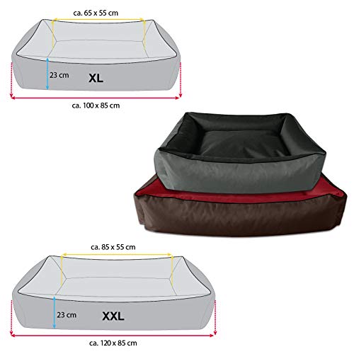 BedDog® 2en1 MAX Duo Burdeos/Gris XXL Aprox. 120X85cm colchónpara Perro, 5 Colores, Cama, sofá, Cesta para Perro