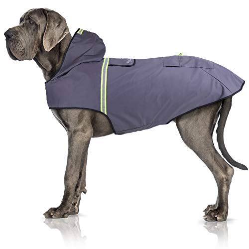 Bella & Balu Chubasquero de perro - Impermeable para mascotas con capucha y reflectores para proteger a su perro en paseos largos del frío, la lluvia o la nieve en épocas frías.(XL | GRIS)