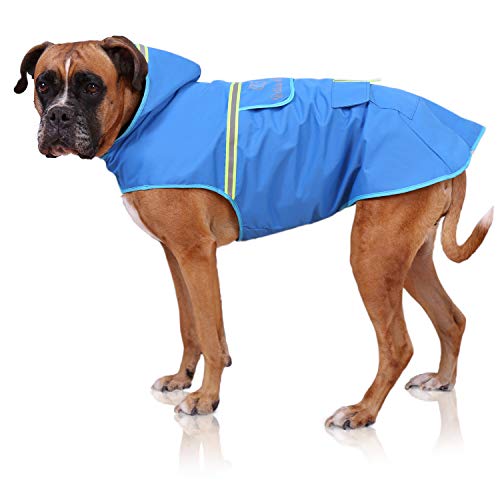 Bella & Balu Chubasquero de perro - Impermeable para mascotas con capucha y reflectores para proteger a su perro en paseos largos del frío, la lluvia o la nieve en épocas frías.(L | AZUL)