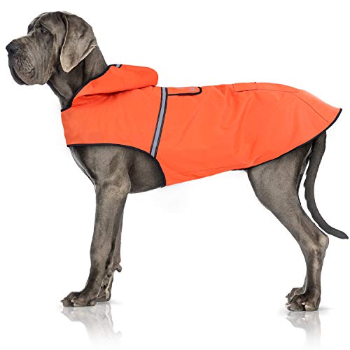 Bella & Balu Chubasquero de perro - Impermeable para mascotas con capucha y reflectores para proteger a su perro en paseos largos del frío, la lluvia o la nieve en épocas frías.(XL | NARANJA)