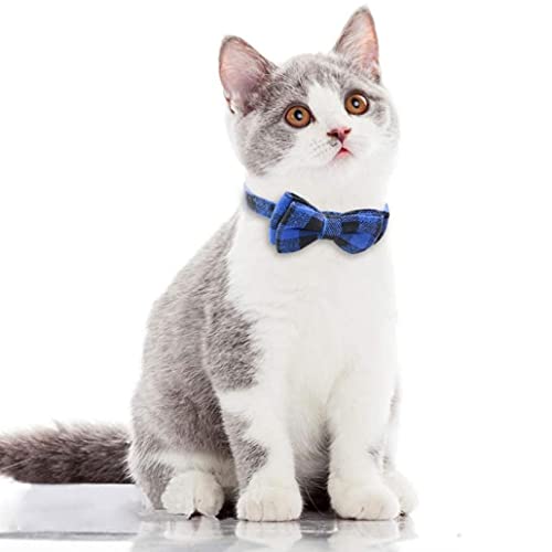 Berrywho Collar Del Animal Doméstico Del Gato Pajaritas Collares Collar Gatito Lindo Con El Clásico De La Tela Escocesa De La Pajarita De Bell Ajustable Para Mascotas Azul