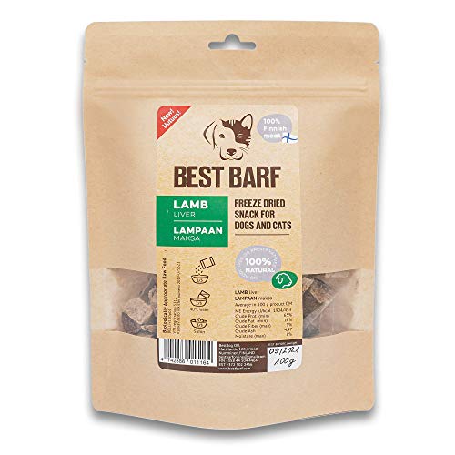 BEST BARF Hígado de cordero liofilizado 100% de un solo ingrediente Golosinas Naturales para Perros | Sin Grano 100g Golosinas de Entrenamiento para Perros y Gatos