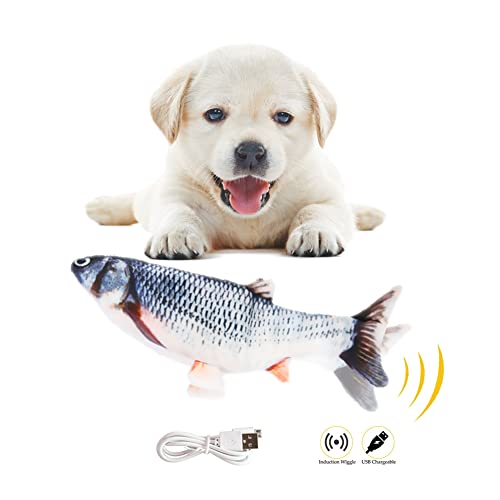 Bikirin Juguetes del Perro [Peluche de juguete eléctrico de simulación Fish con carga USB] Productos Interactivos Interesantes para Perrito Domésticos Ideal para Morder, Masticar y Patear