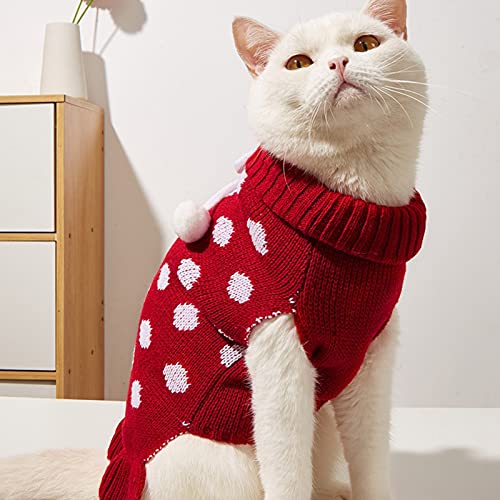 Bodhi2000 Jerseys para Perros, Falda de Mascota, diseño de Puntos ondulados, Buena Elasticidad, Vestido de Punto para Gatos para Mascotas para el Invierno Rojo L