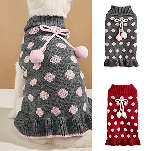 Bodhi2000 Jerseys para Perros, Falda de Mascota, diseño de Puntos ondulados, Buena Elasticidad, Vestido de Punto para Gatos para Mascotas para el Invierno Rojo L