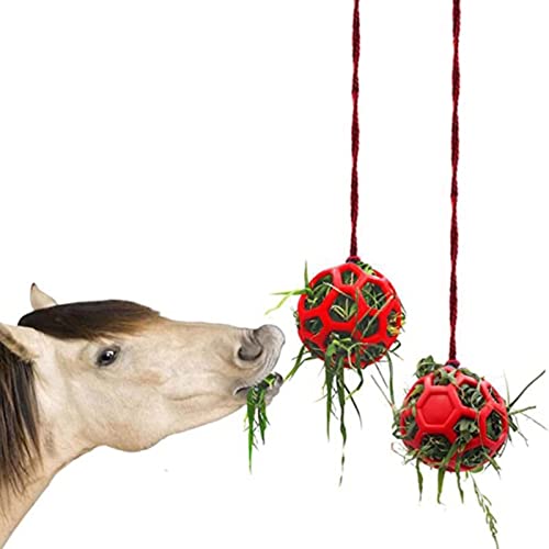Bola de regalo para caballos, juguete de alimentación para heno, bola de alimentador de cabra, juguete de alimentación colgante para caballos, cabra, ovejas alivian el estrés (rojo)