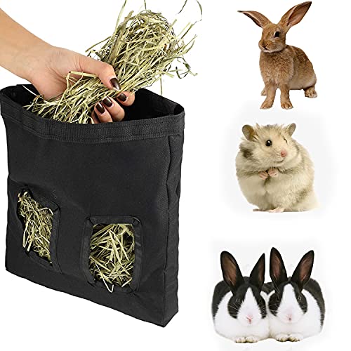 Bolsa de comedero de heno de conejo, pequeño cerdo, para almacenamiento de comedero de heno, para conejo, conejo, cobaya, hámsteres de chinchilla, mascotas pequeñas, color negro, 25 x 28 x 2,5 cm