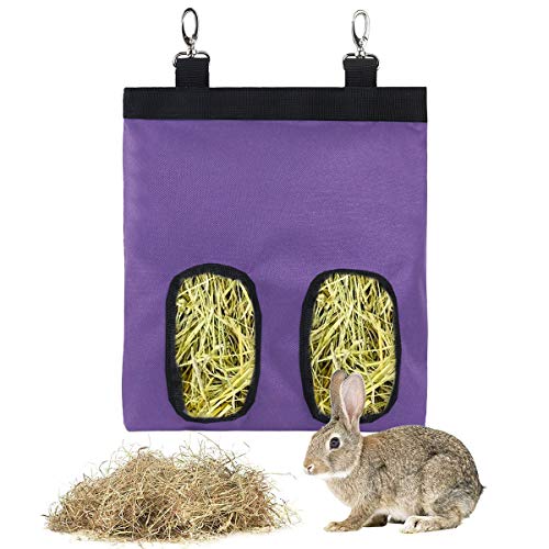 Bolsa Heno de Conejo,Guador 1 Piezas Comedero de Heno para Mascotas Bolsa de Heno Alimentador Colgante Saco para Conejillo de Indias Chinchilla Hamsters Animales Pequeños (Púrpura)