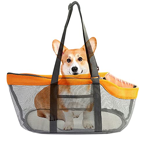 Bolso malla mascotas aire libre, bolsa transporte mascotas plegable, bolsa viaje portátil para mascotas, transpirable, visión panorámica, bolsa transporte cachorros, perros pequeños, gatos (naranja)