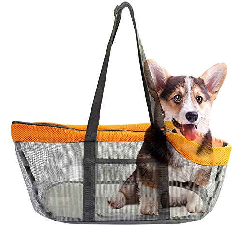 Bolso malla mascotas aire libre, bolsa transporte mascotas plegable, bolsa viaje portátil para mascotas, transpirable, visión panorámica, bolsa transporte cachorros, perros pequeños, gatos (naranja)