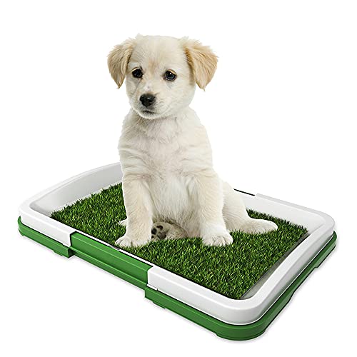 Bomoya Almohadilla para orinal de perro portátil con hierba artificial desmontable para mascotas con rejilla cachorro de baño entrenador césped parche 3 capas