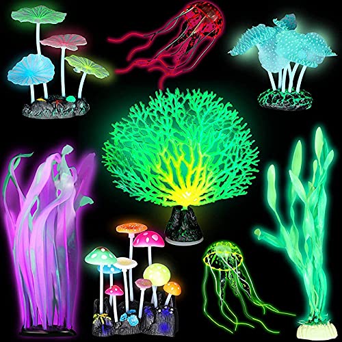 Bopfimer Algas luminosas, anémona de mar, coral de imitación, medusas, hoja de loto, hongos para acuario pecera decoración luminosa