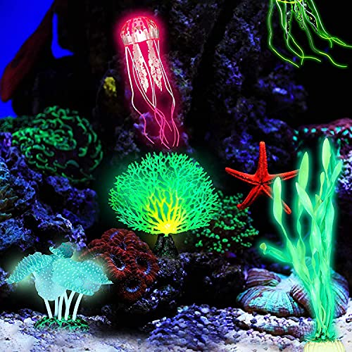 Bopfimer Algas luminosas, anémona de mar, coral de imitación, medusas, hoja de loto, hongos para acuario pecera decoración luminosa