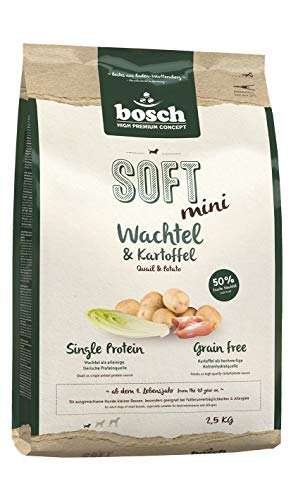 bosch HPC SOFT Mini Quail & Potato | Alimento semi-húmedo para perros adultos de razas pequeñas | Monoproteico | Sin cereales | 1 x 2,5 kg