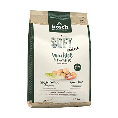 bosch HPC SOFT Mini Quail & Potato | Alimento semi-húmedo para perros adultos de razas pequeñas | Monoproteico | Sin cereales | 1 x 2,5 kg