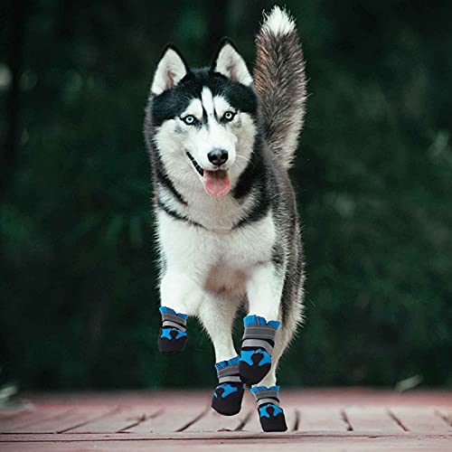 Botas para Perros,4 Piezas zapatos impermeables para perros con correas reflectantes,suela antideslizante,protectores de patas para exteriores,zapatos para perros,para perros pequeños y medianos (L)