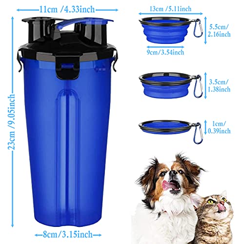 Botella de Agua para Perros Portátil 2 en 1 Envase de Comida para Perro 2 Plegable Tazones para Mascotas Bebedero dispensador Mascotas al Aire Libre Caminar Viajar Cámping Paseo Senderismo (Azul)