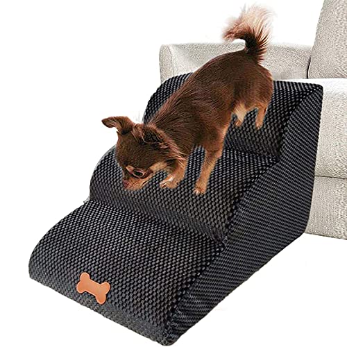 Bounabay Escalera de 3 peldaños para mascotas, perros y gatos, con funda de felpa, escalera para perros pequeños, Teddy, escalera de esponja, 60 x 42 x 39 cm (A)