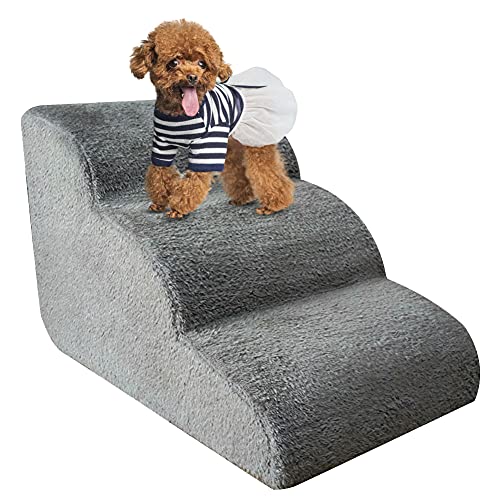 Bounabay Escalera para mascotas de 3 pasos para perros y gatos con cubierta de felpa, portátil, extraíble, lavable, para mascotas (gris)