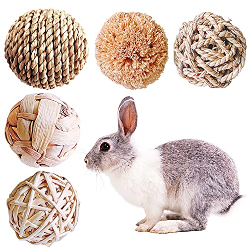 Braleto 5 Piezas Bolas de Ratán, Animales Pequeños Bolas para Masticar Juguetes para Conejos Juguetes de Cuidado Dental para Animales Pequeños