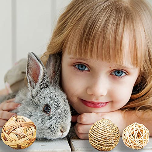 Braleto 5 Piezas Bolas de Ratán, Animales Pequeños Bolas para Masticar Juguetes para Conejos Juguetes de Cuidado Dental para Animales Pequeños