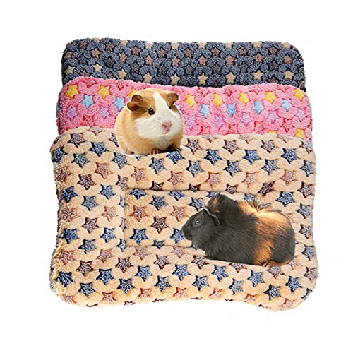 BundleMall 3 piezas de cama de felpa de animales pequeños, cálida manta mullida para cachorro, almohadilla de felpa para dormir, conejo, chinchilla, ardilla (pequeño: 45 x 30 cm, azul+marrón + rosa)