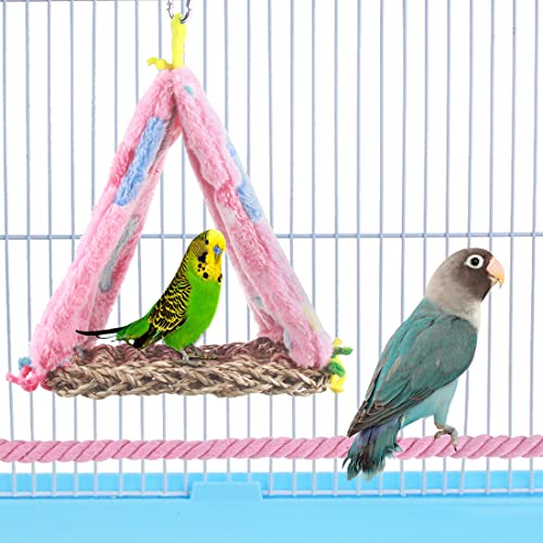 BundleMall Hamaca colgante para casa de nido de pájaros, cabaña para loros, jaulas, accesorios para pájaros, parakeet, tienda de campaña columpios de pájaros (Set-C)