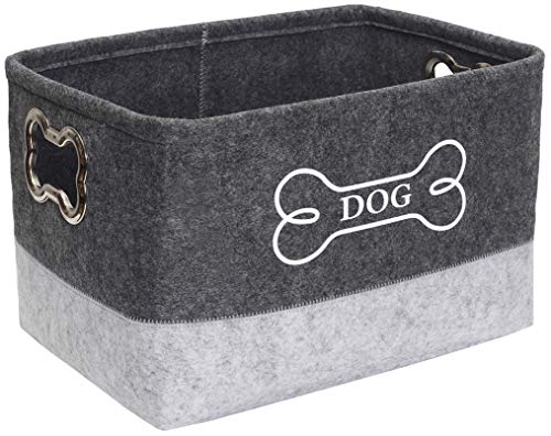Caja de fieltro de juguete para perros MOREZI con asa de metal, adecuada para guardar juguetes para mascotas, bocadillos para perros y otros suministros para mascotas-Gris claro