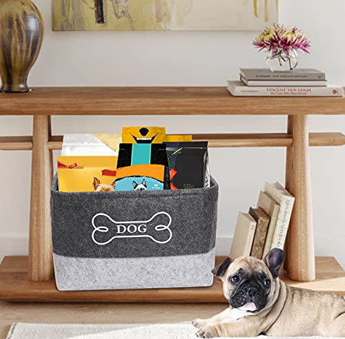 Caja de fieltro de juguete para perros MOREZI con asa de metal, adecuada para guardar juguetes para mascotas, bocadillos para perros y otros suministros para mascotas-Gris claro