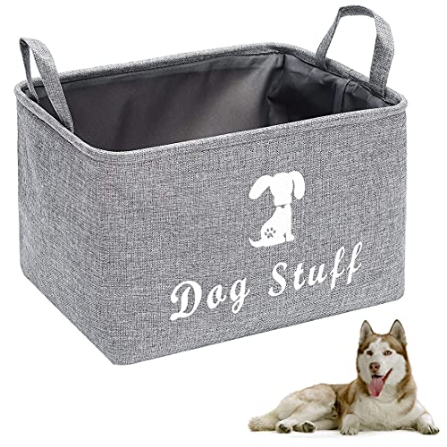 Caja de juguetes para perros, cestas de juguete para gatos, con mango de madera para perros, cesta de lavandería, almacenamiento, organizador de sala de estar (C:15 x 10.6 x 9.8 pulgadas, gris claro)