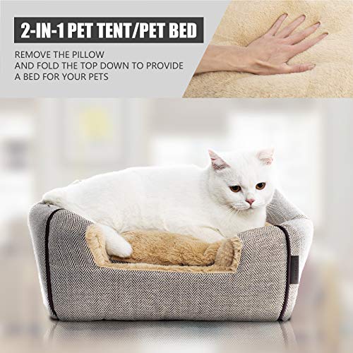 Cama de gato para gatos de interior – Cama cueva de gato, casa de gato, tienda de campaña con almohada acolchada extraíble lavable, camas para gatos y muebles, cama para mascotas WINDRACING