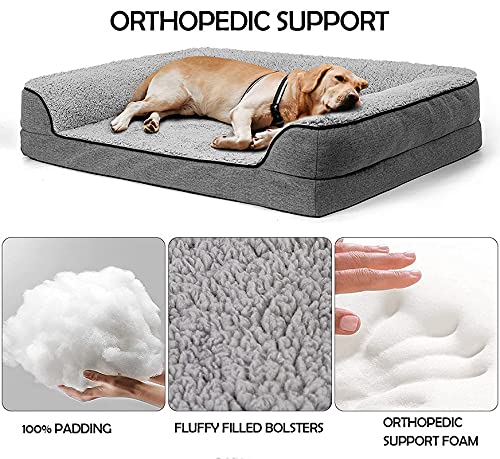 Cama ortopédica para perro de espuma de memoria media, impermeable, sofá cama, con funda extraíble y parte inferior antideslizante, gris oscuro, M (71 x 58 cm)