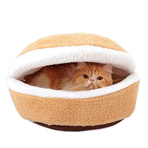 Cama para gatos con forma de hamburguesa,Saco de Dormir para Gatitos Cachorros, con funda desmontable, un cálido Refugio, cómodo para tu Mascota,M