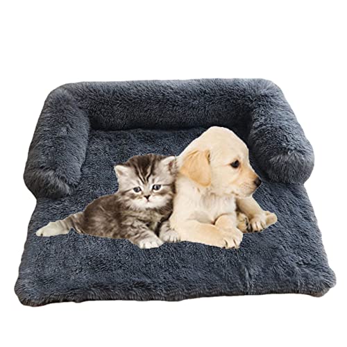 Cama para perro lavable y calmante, cómoda para sofá, jaula, colchón para dormir profundo, manta de felpa para mascotas con parte inferior antideslizante para aliviar la ansiedad (XS, gris oscuro-A)