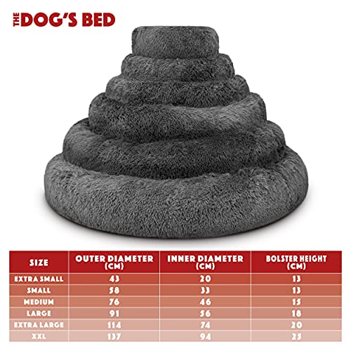 Cama para perro Sound Sleep de The Dog’s Bed, forma redonda, funda extraíble de felpa marrón grande, cama nido, relajante y de gran calidad