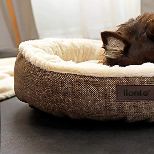 Cama Redonda para Perros cojín para Perros sofá Perros Cama con Forma de Donut ((M) 65 cm Ø diámetro Externo, Marrón)