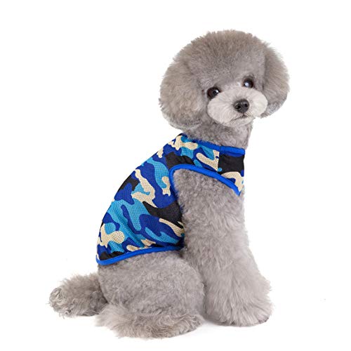Camiseta para Perros Camisas para Perros Ropa Camiseta sin Mangas de Verano Chaleco Camuflaje Sudadera Verano Fresco para Perro Pequeño Gato Azul,XL