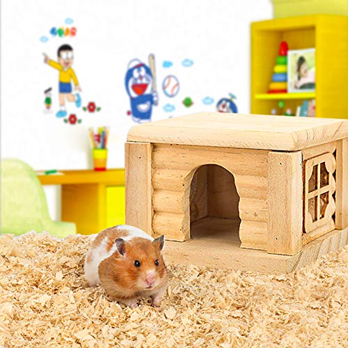 Casa de madera de Hamster, casa de madera para ratón Hamsters Gerbil Home, pequeño animal, nido de juguete plano para todos, 10,5 x 9 x 7 cm