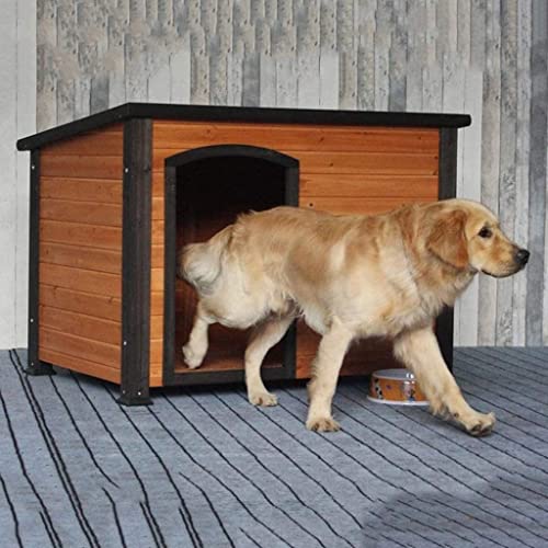 Caseta para perros, caseta para perros Casa de perros de madera al aire libre de techo plano perrera perrera pequeño pequeño gran animales refugio for exteriores impermeable impermeable mascota villa