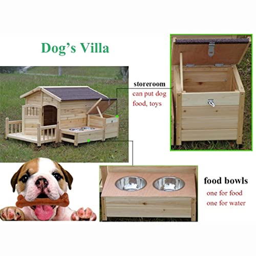 Caseta para perros, caseta para perros Casa de perros de madera Cabina de troncos de mascotas al aire libre Perro de la cabaña con el porche Bowl Bowl StoreRoom Pet Log Cabin Style Kennel for pequeños